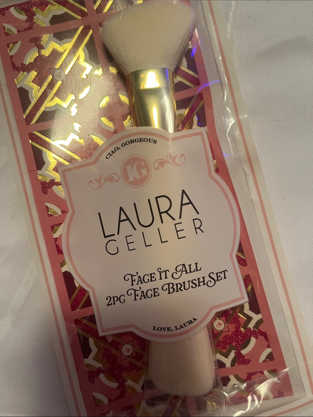 Laura Geller Pink & Gold 2pc Face Brush Set